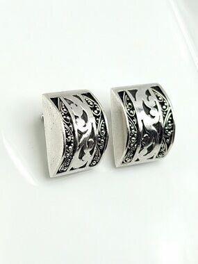 Vintage Lois Hill 925 Sterling Silver Ornate Scroll Clip On Earrings 12g